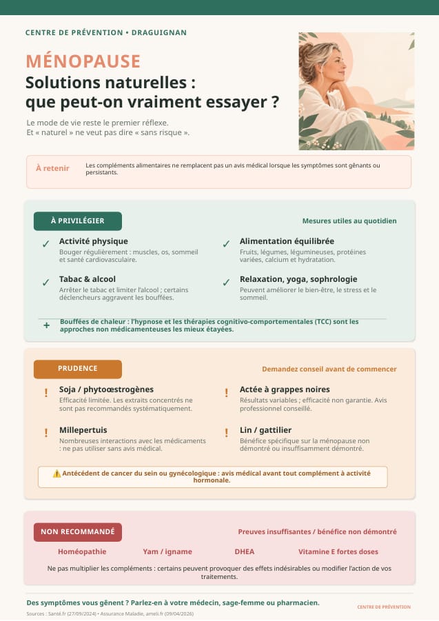 Ménopause : solutions naturelles et non médicamenteuses – Centre de Prévention Draguignan